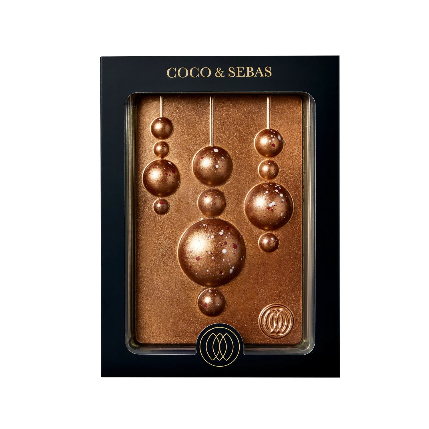 chocolade plak met kerstballen in verpakking