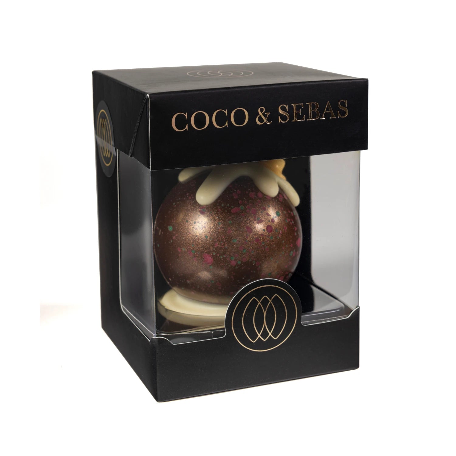 Kerstballetje van pure chocolade in verpakking