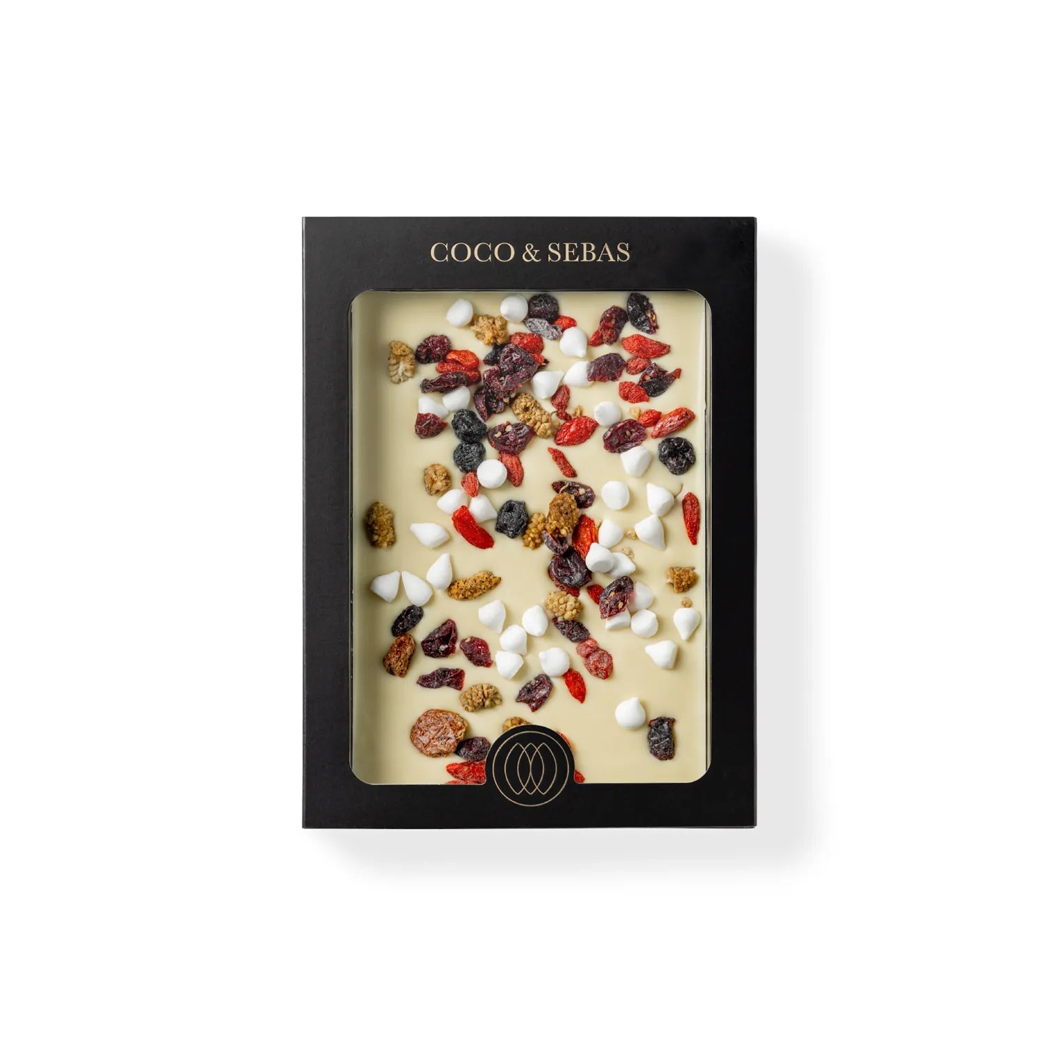 Chocolate tablet - Plak witte chocolade met bessenmix en meringue - Coco & Sebas