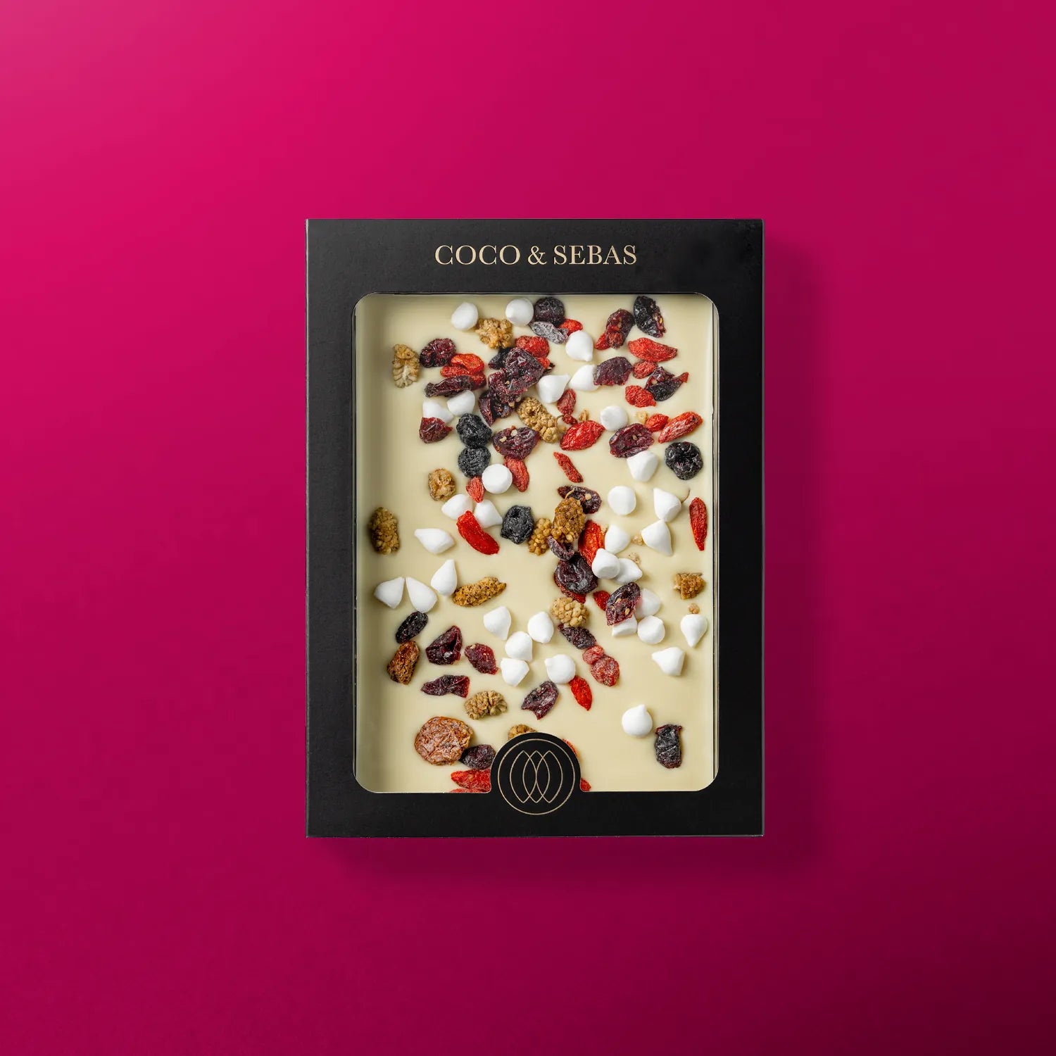 Chocolate tablet - Plak witte chocolade met bessenmix en meringue - Coco & Sebas