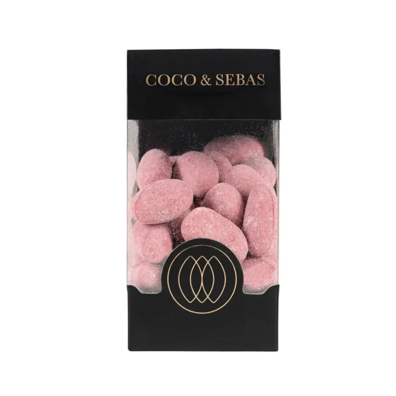 Coated almonds ruby framboos - amandeldragees Coco & Sebas chocolade cadeau