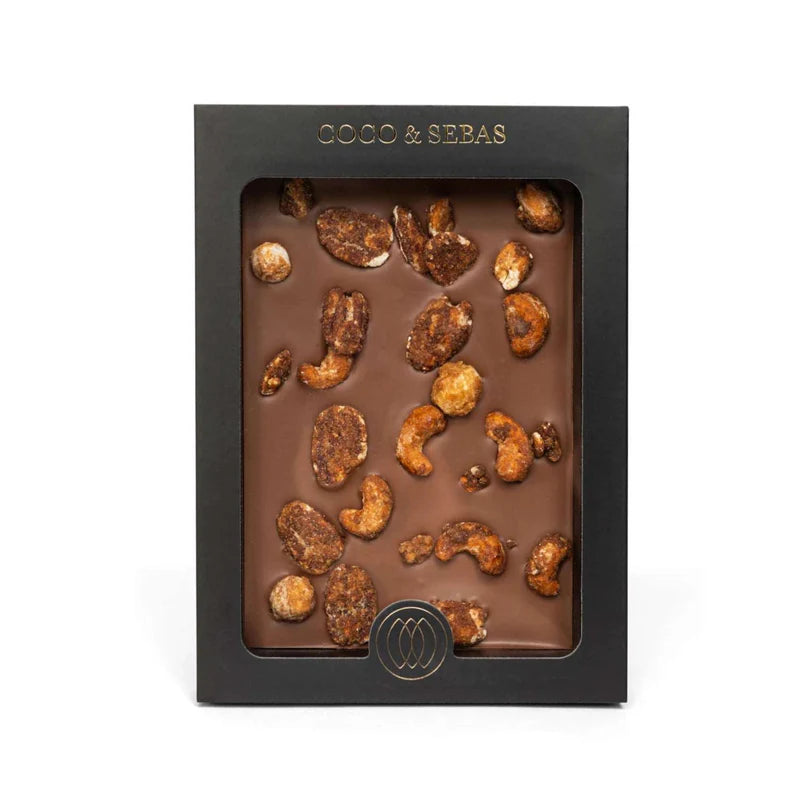 Chocolate tablet - plak melkchocolade met gekarameliseerde noten Coco & Sebas chocolade cadeau