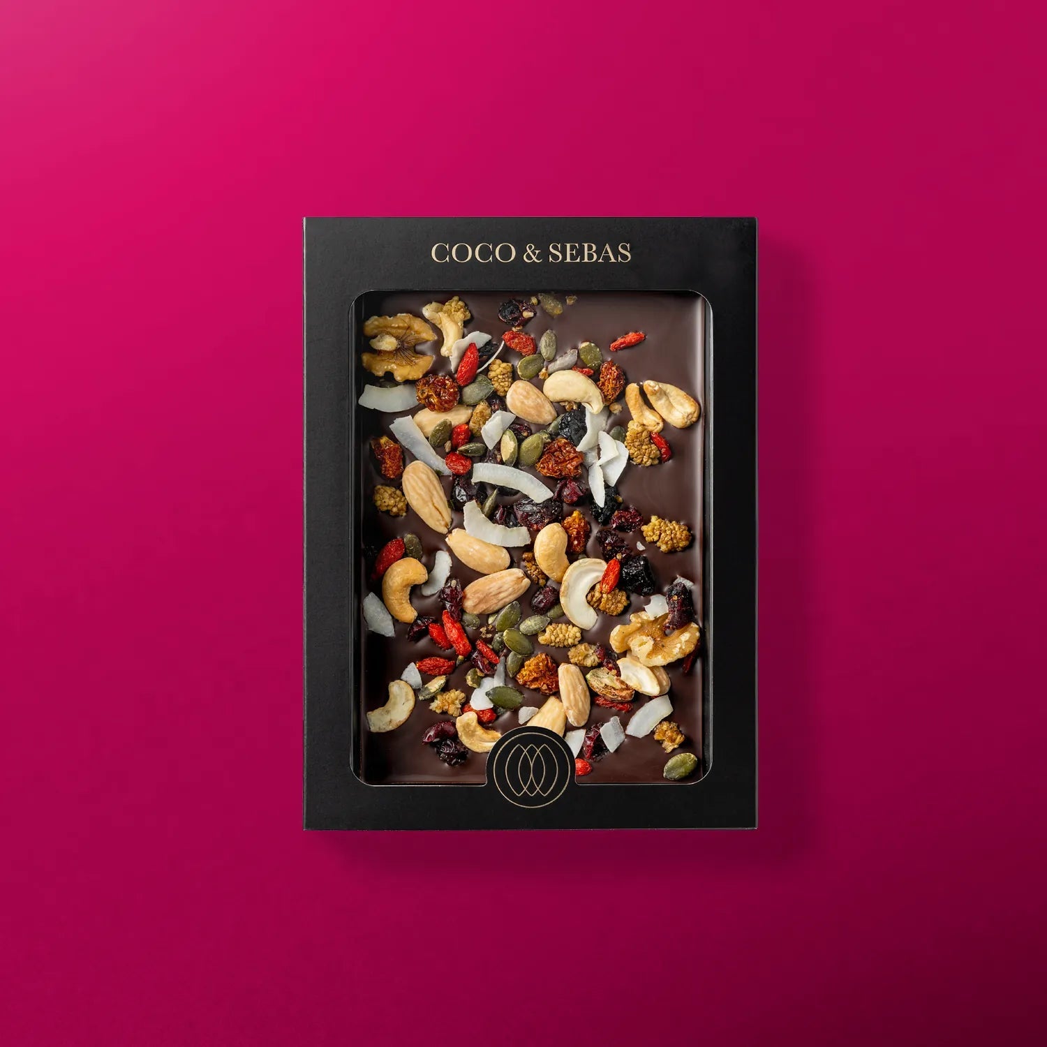 Chocolate tablet - Plak pure chocolade noten en bessenmix met kokos - Coco & Sebas