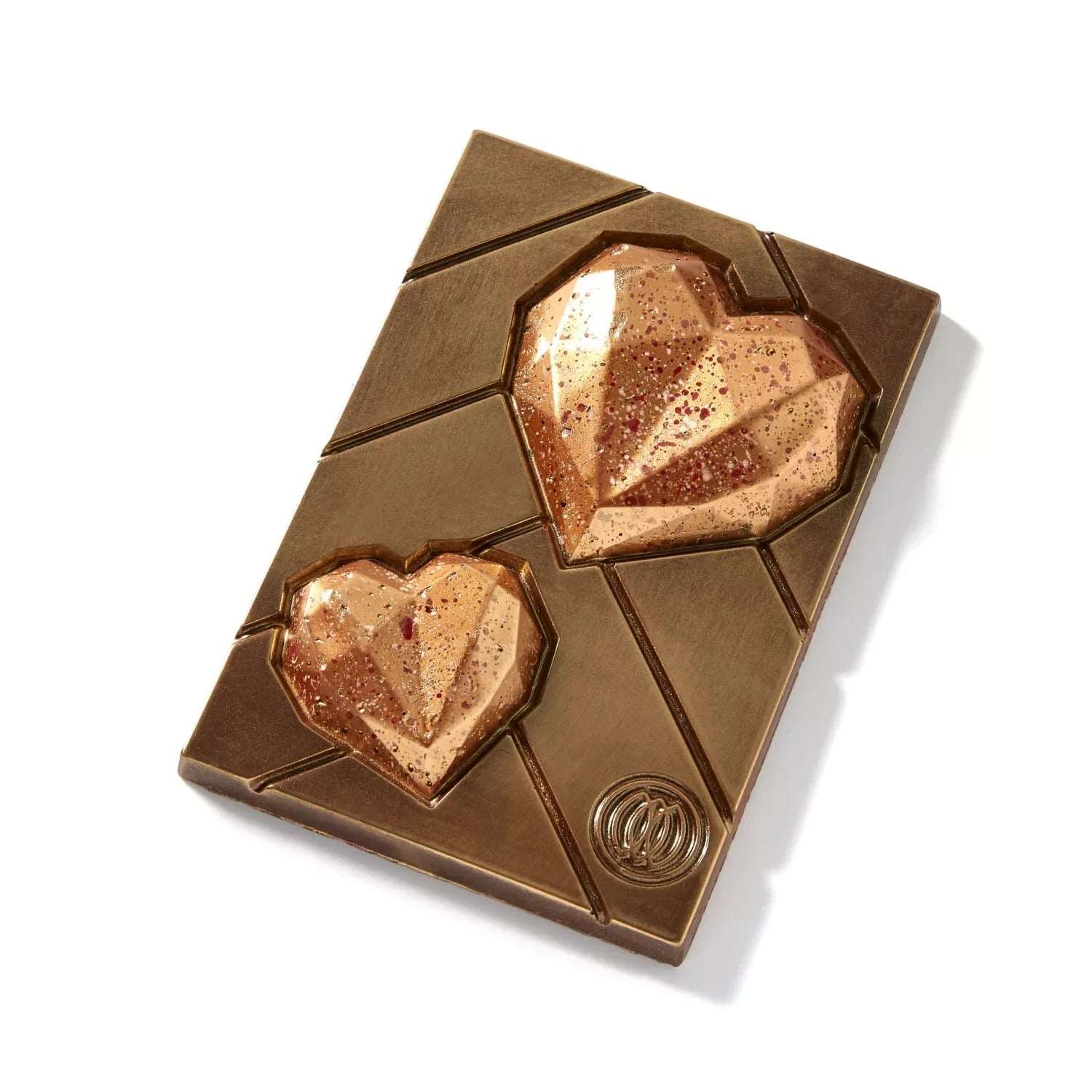 Love tablet - bronzen harten op plak pure chocolade - Coco & Sebas