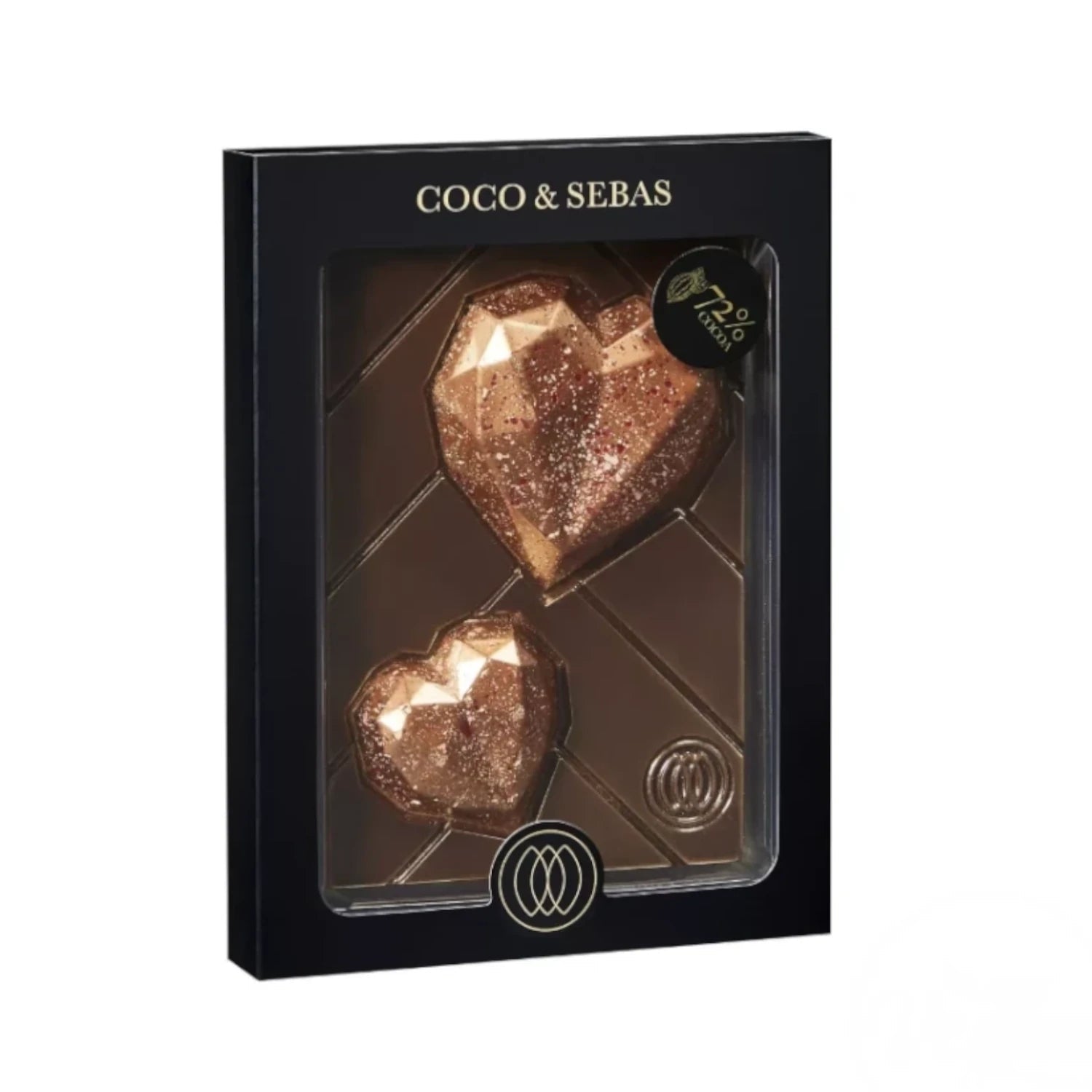Love tablet - bronzen harten op plak pure chocolade - Coco & Sebas